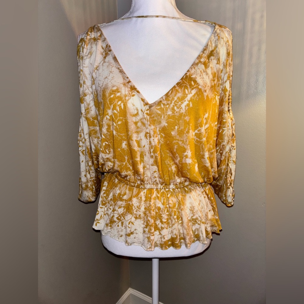 Free People Yellow Tie-Dye Peplum Blouse
